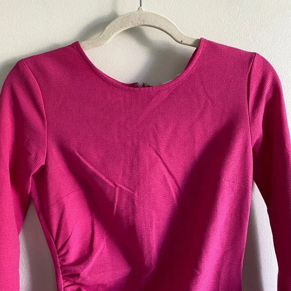 NWT H&M Hot Pink Gathered Scoop Neck Bodycon Mini Dress with Ruching Size  XS - Picture 5 of 16